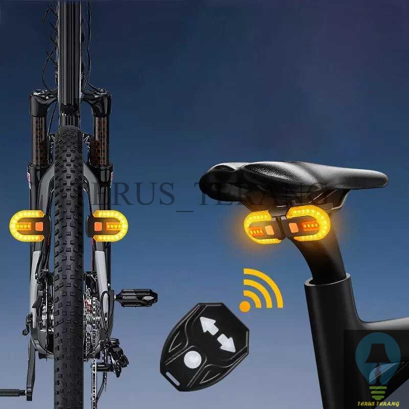 Lampu Sein Sepeda Wireless Remote LED Super Terang USB Rechargeable Anti Air Lampu Belakang Sepeda S