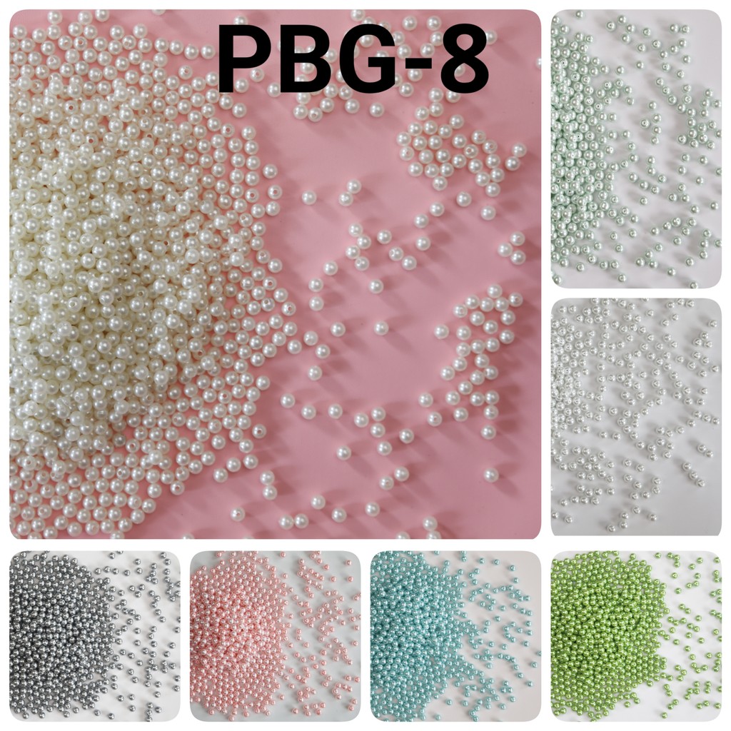 PBG-8 Manik pasir bulat glossy mutiara mote 8mm 10gr hijau ungu biru pink coklat putih hitam orange 