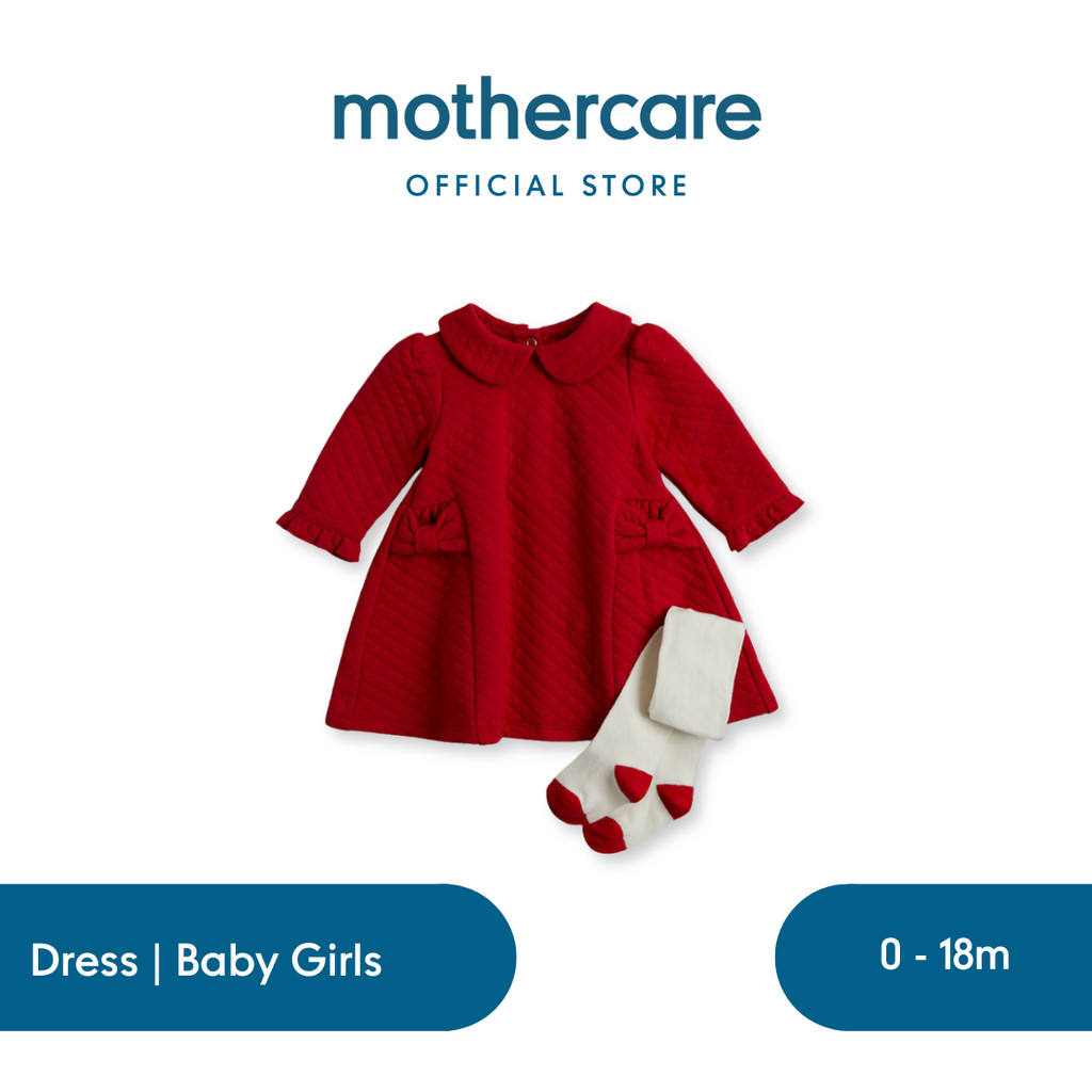 Mothercare Festive Red Quilted Dress and Tights Outfit - Dress Bayi Perempuan (Merah)