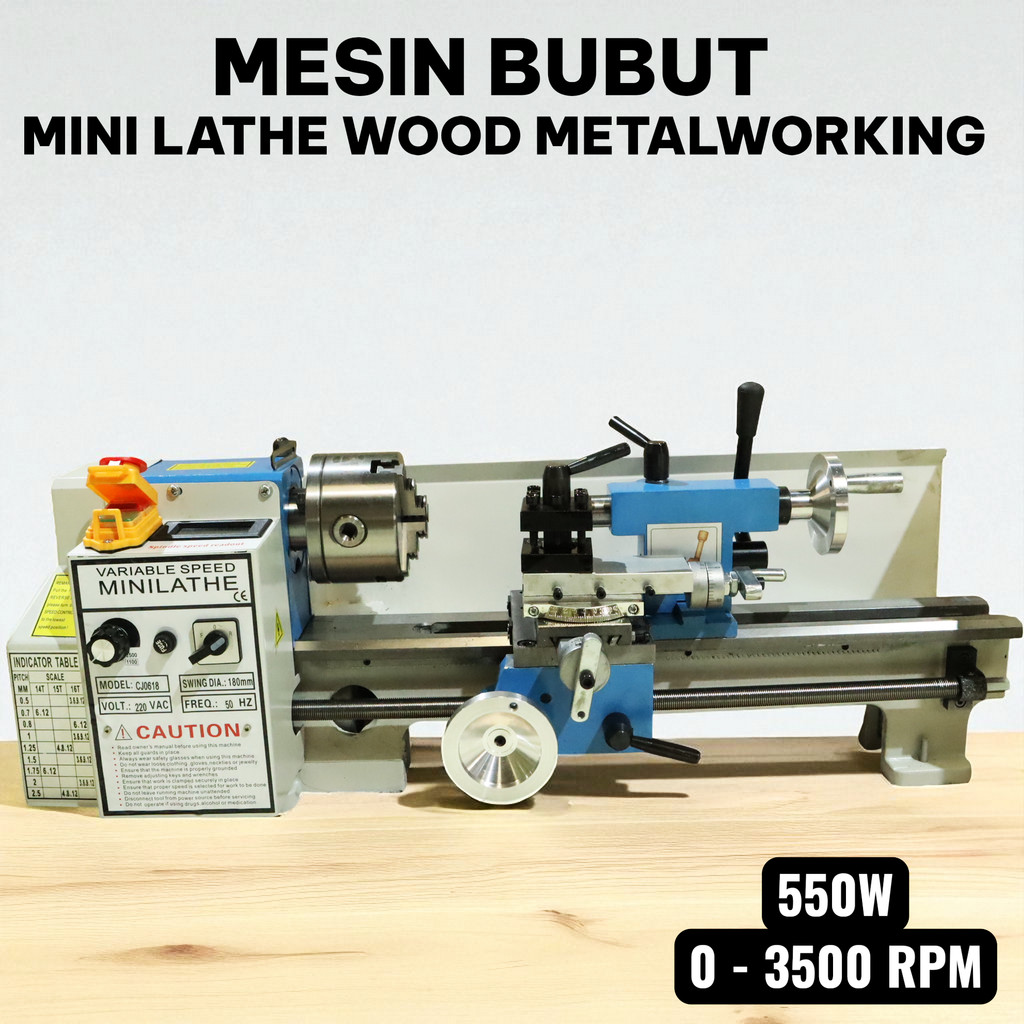 NR5 Mesin Bubut Mini SANOU CJ0618 550W Lathe Wood Metalworking Presisi Serbaguna