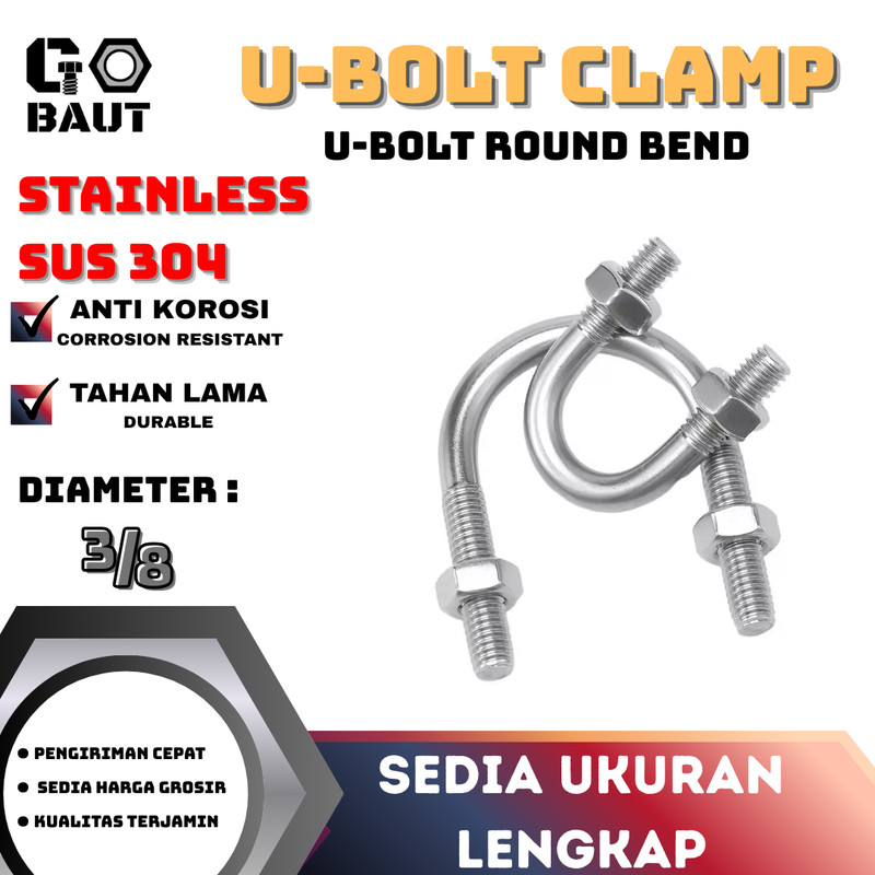 SUS 304 Klem U-Bolt / U-Bolt Besar (Stainless SS) 3/8" inci