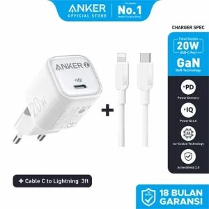 Anker Zolo GaN 20W Adaptor Kepala Charger iPhone Type C to Lightning