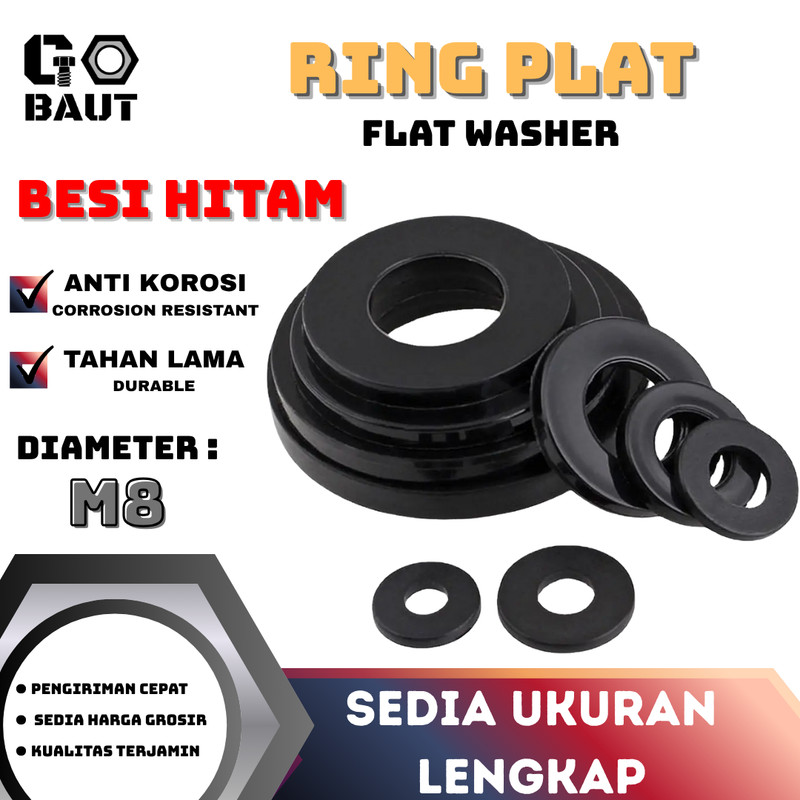Ring Plat / Flat Washer Besi (Hitam) M8