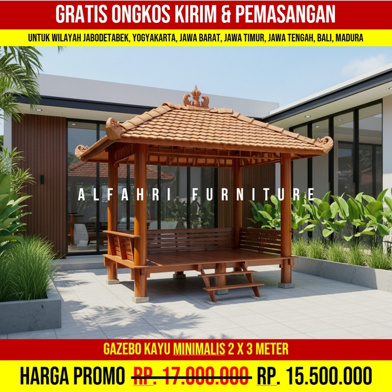 Gazebo Kayu Klasik Desain Premium Siap Pasang 2x3 Atap Genteng Sirap
