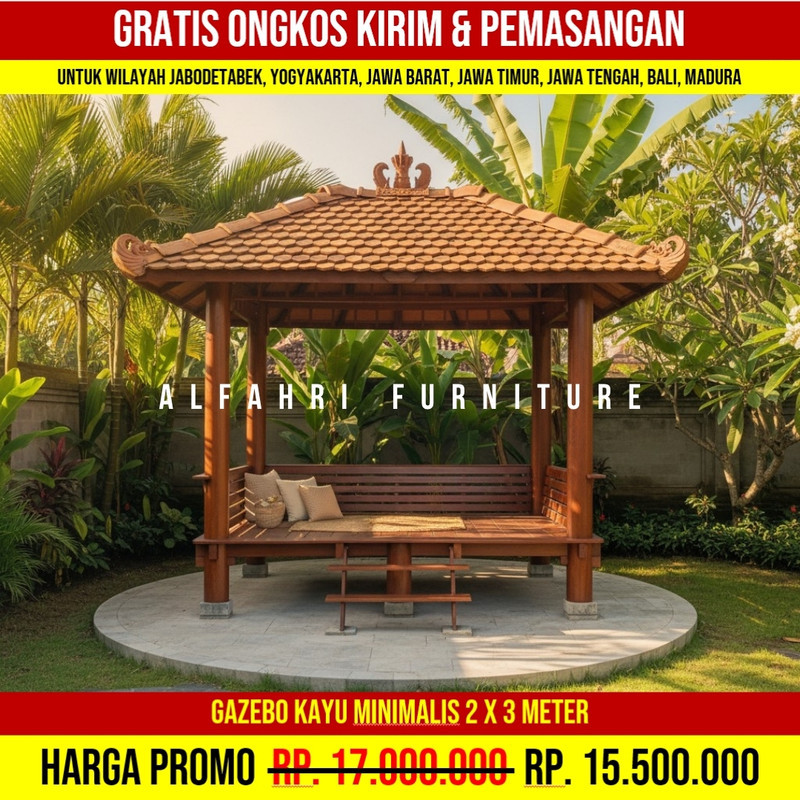 Gazebo Ukuran 2x3 Meter Desain Klasik Mewah Atap Genteng Sirap