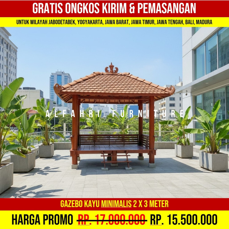 Gazebo Taman Tropis Gaya Bali Elegan dan Hangat 2x3 Atap Genteng Sirap