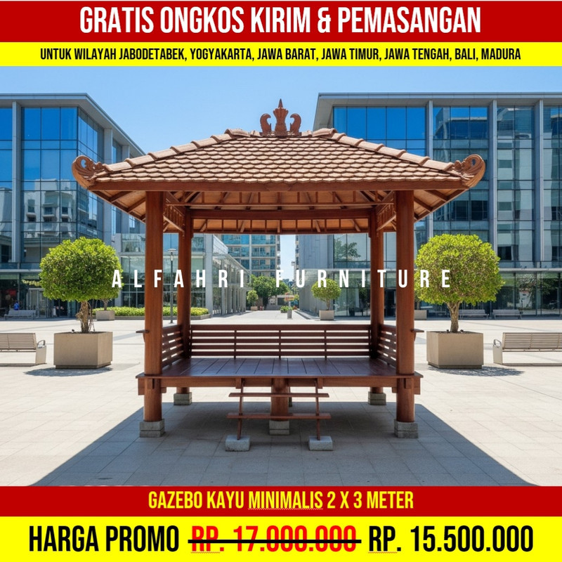 Gazebo Outdoor Klasik Desain Ala Resort Tropis 2x3 Atap Genteng Sirap
