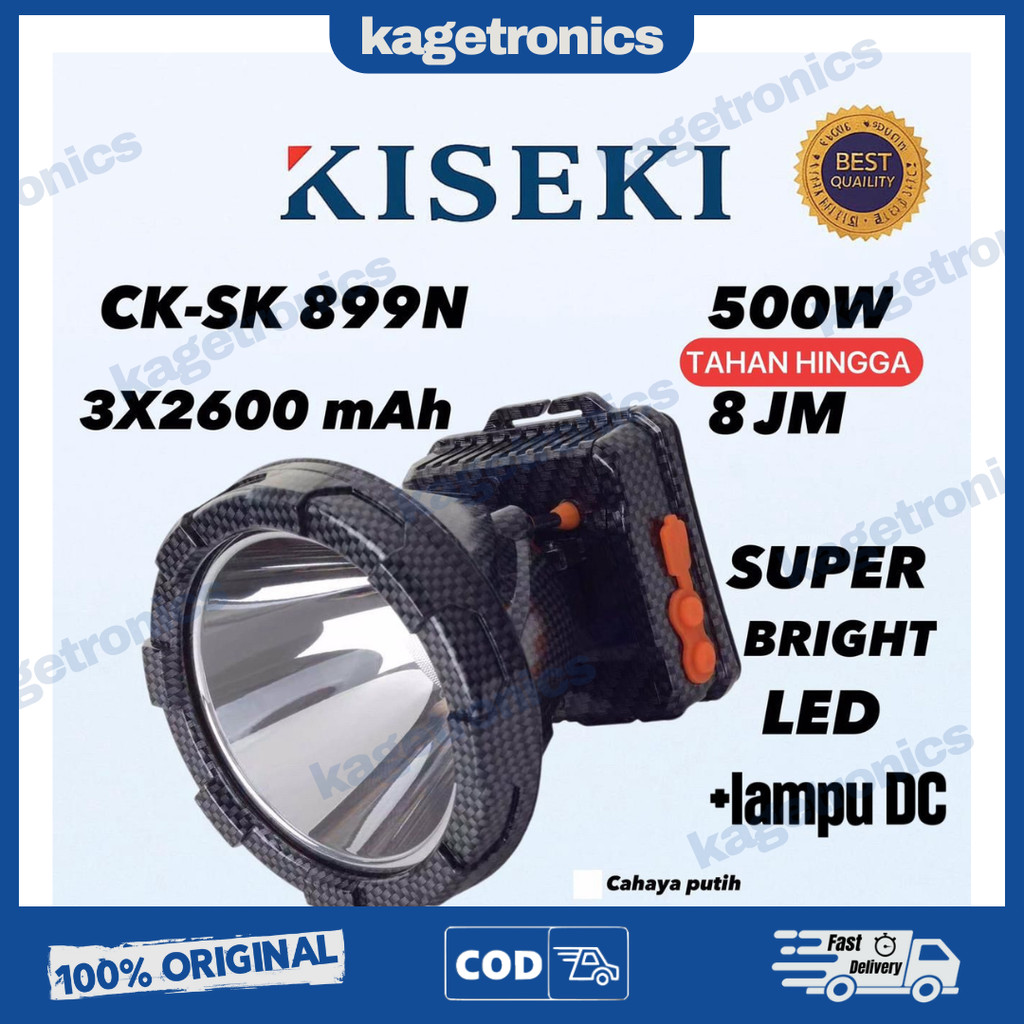 500W Senter Kepala Premium KISEKI CK-SK899N | 7.800mAh Cahaya Putih Tahan 12-24 Jam | Tahan Air