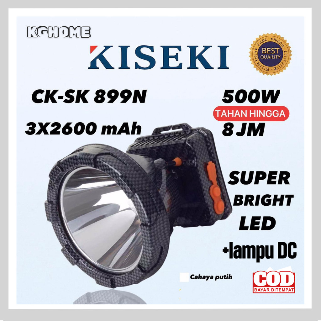 500W Senter Kepala Premium KISEKI CK-SK899N | 7.800mAh Cahaya Putih Tahan 12-24 Jam | Tahan Air