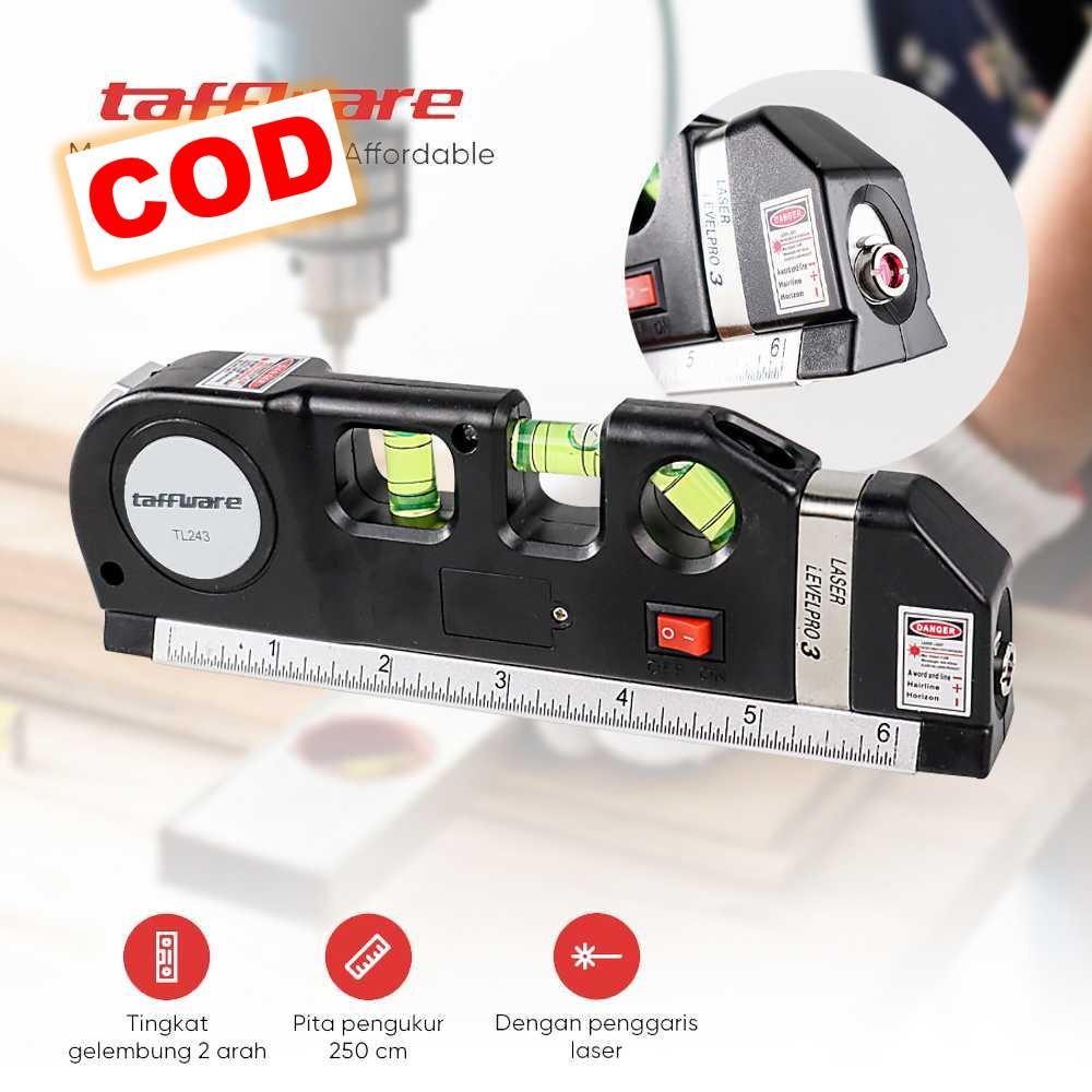 Laser Pengukur Jarak 3 in 1 Waterpass Meteran Penggaris Alat Ukur Bangunan Keramik Siku Presisi