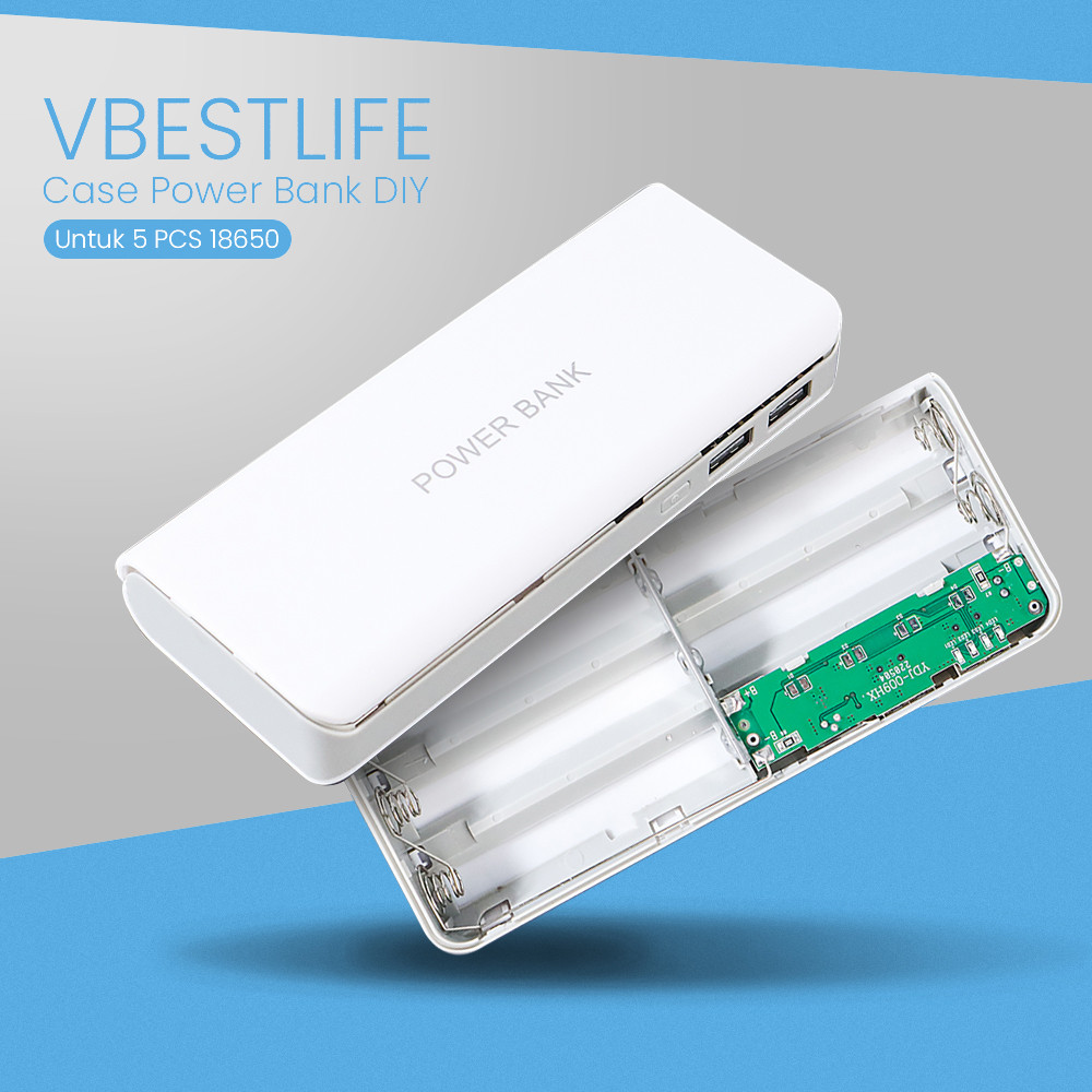 COD - Vbestlife Power Bank Diy Case Dual Usb Port 5 Pcs 18650 Flat Top Ydj 009hx White