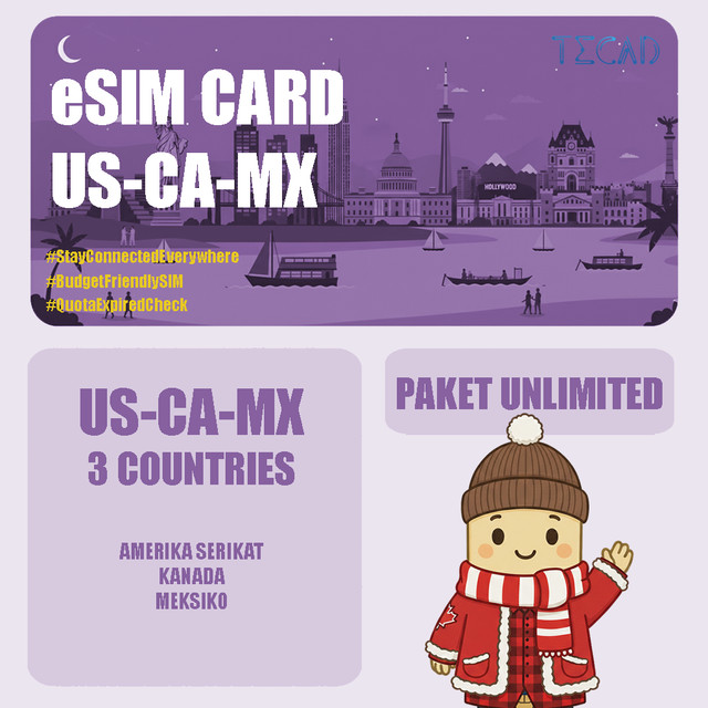 Tec eSIM USA, Kanada & Meksiko Internet Paket Unlimited UNLIMITED/Day - 3 Hari