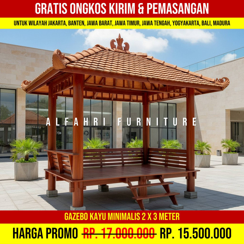 Gazebo Rumah Minimalis Outdoor Estetik 2x3 Atap Genteng Sirap