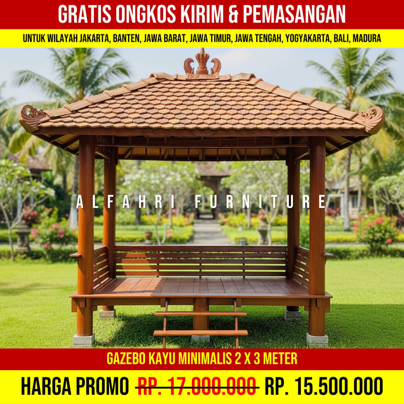 Gazebo Rumah Outdoor Tampilan Minimalis 2x3 Atap Genteng Sirap