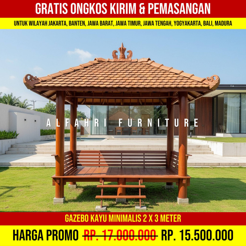 Gazebo Outdoor Desain Klasik Modern 2x3 Atap Genteng Sirap