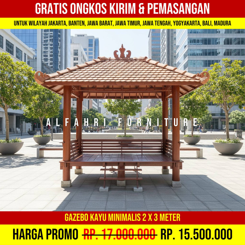 Gazebo Outdoor Klasik Tropis Tahan Lama 2x3 Atap Genteng Sirap