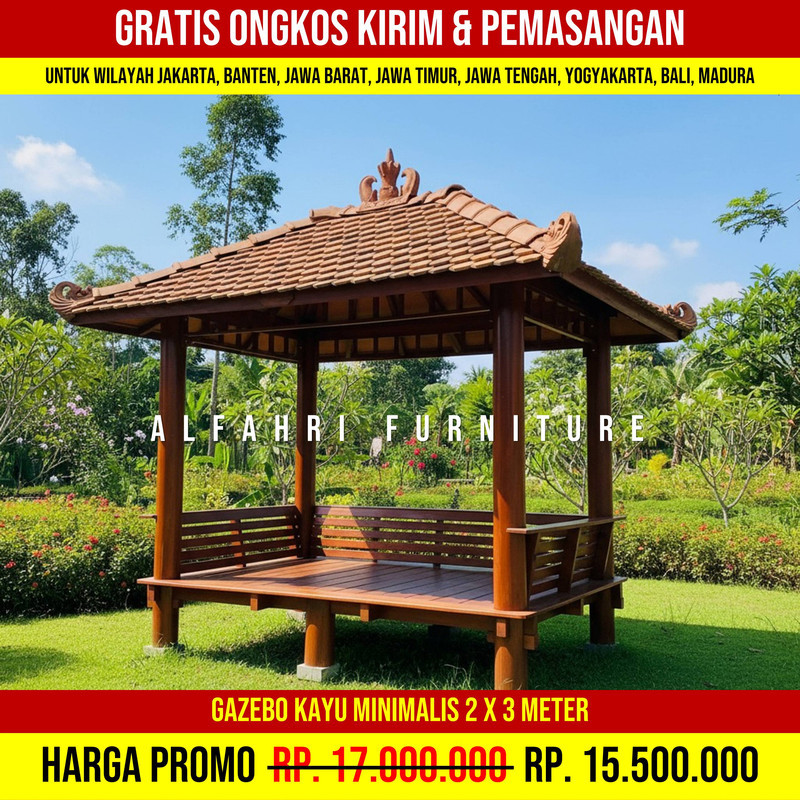 Gazebo Outdoor Klasik Elegan Finishing Rapi 2x3 Atap Genteng Sirap