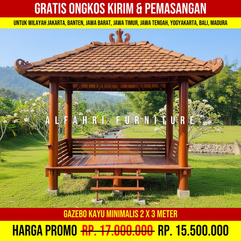 Gazebo Outdoor Klasik Tropis Premium 2x3 Atap Genteng Sirap