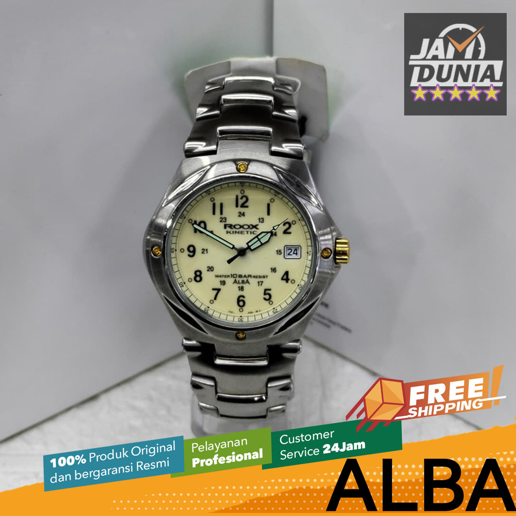 JAM TANGAN PRIA ALBA ORIGINAL ALBA ROOX KINETIC JAM ALBA STAINLESS STEEL ALBA AR001 K1 ALBA AR001K1 