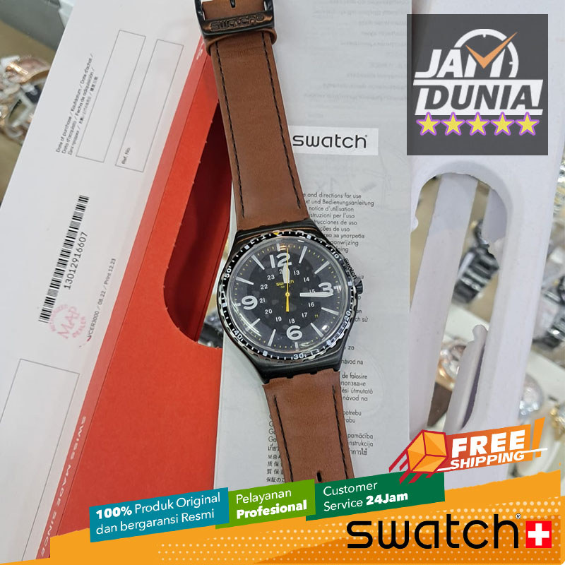 JAM TANGAN PRIA SWATCH ORIGINAL KULIT BROWN BLACK SWATCH YWB402C SWATCH YWB 402C JAM PRIA NG SPECIAL
