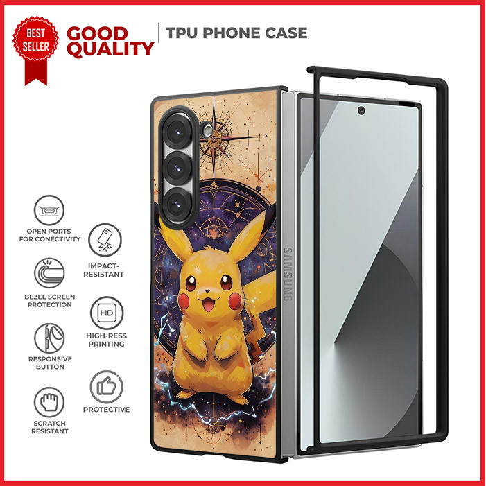 Case Casing Samsung Z Flip 7 6 5 4 3 , Z Fold 7 6 5 4 3 5G SE Pikachu Arcane AH0568 Custom N6