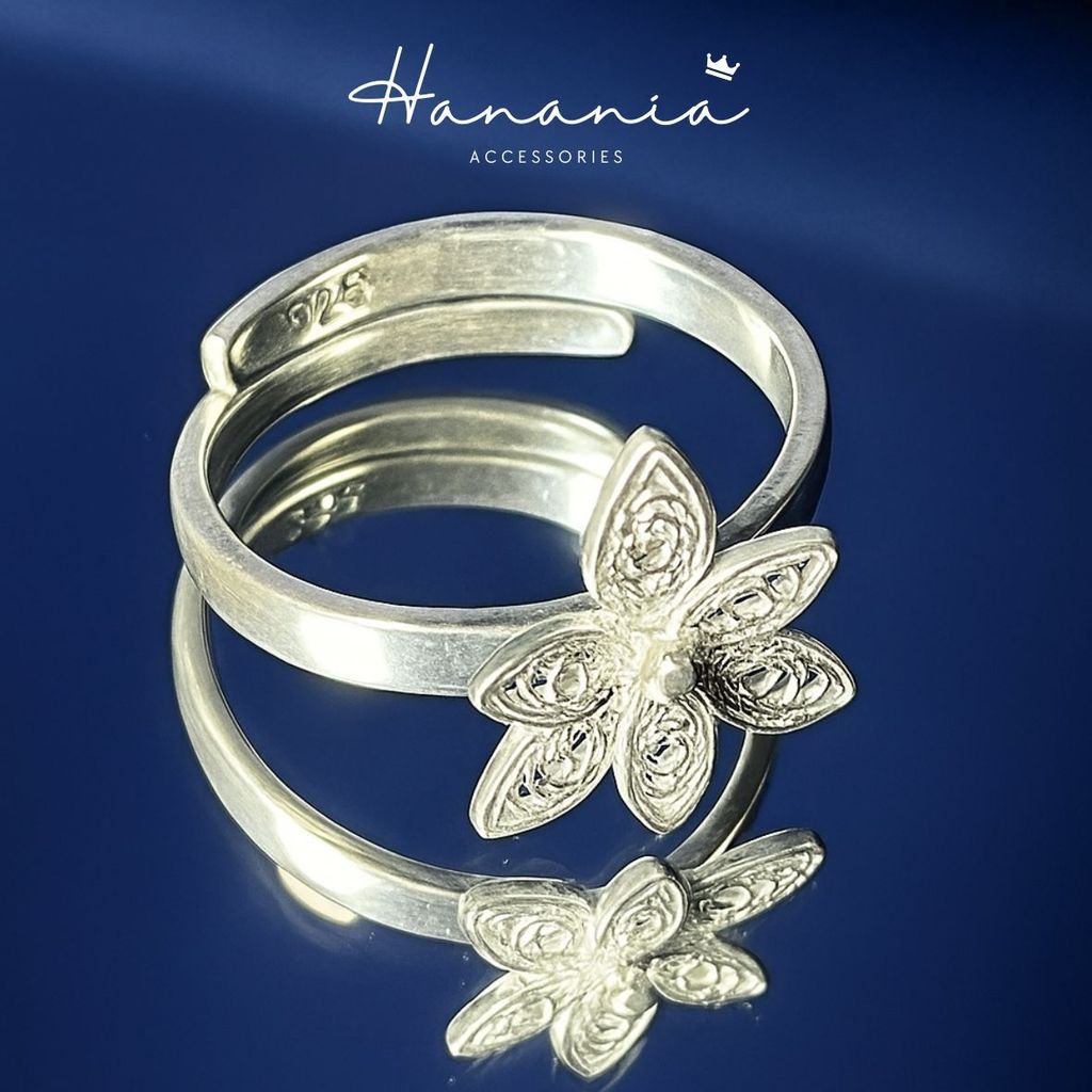 Hanania - Jewelry Cincin Silver / Perak, H012 Cincin Motif Bunga, Filigree, Cincin bisa dipakai pria
