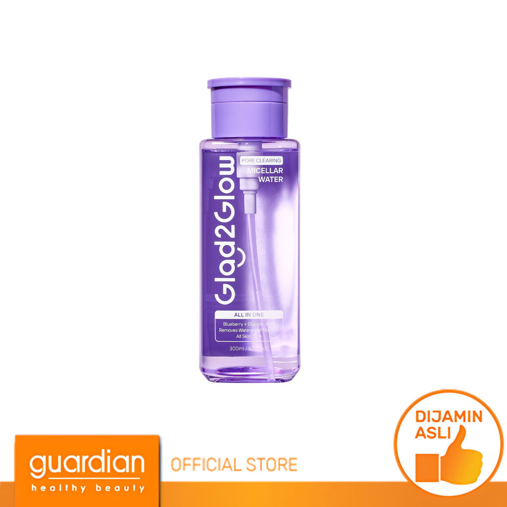 Glad2Glow pore Clearing Micellar Water 300ml -Untuk Semua Kulit Lembut Cepat Menghapus Makeup & Menc