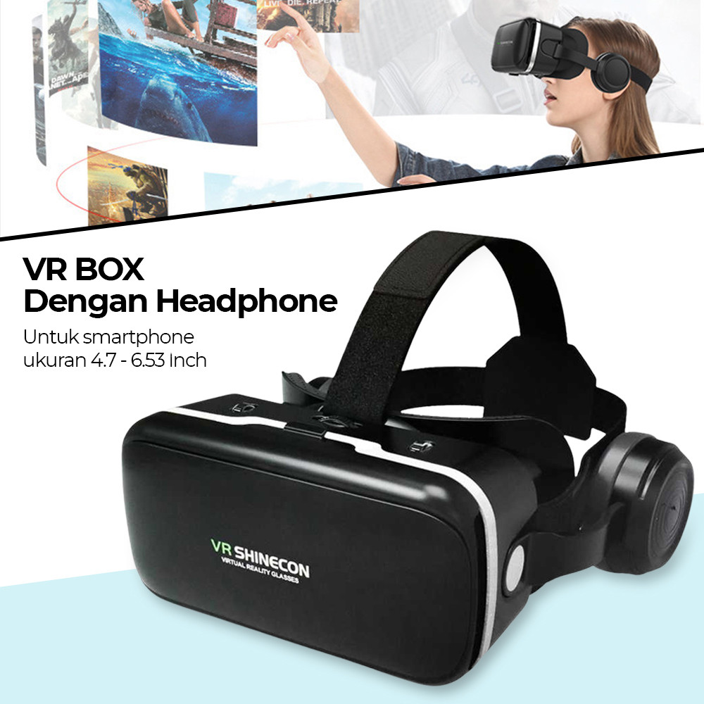 Shinecon 6.0 VR Box + Built-in Headphone: Paket Komplit Bioskop & Konser Pribadi (Support HP 6.5 Inc