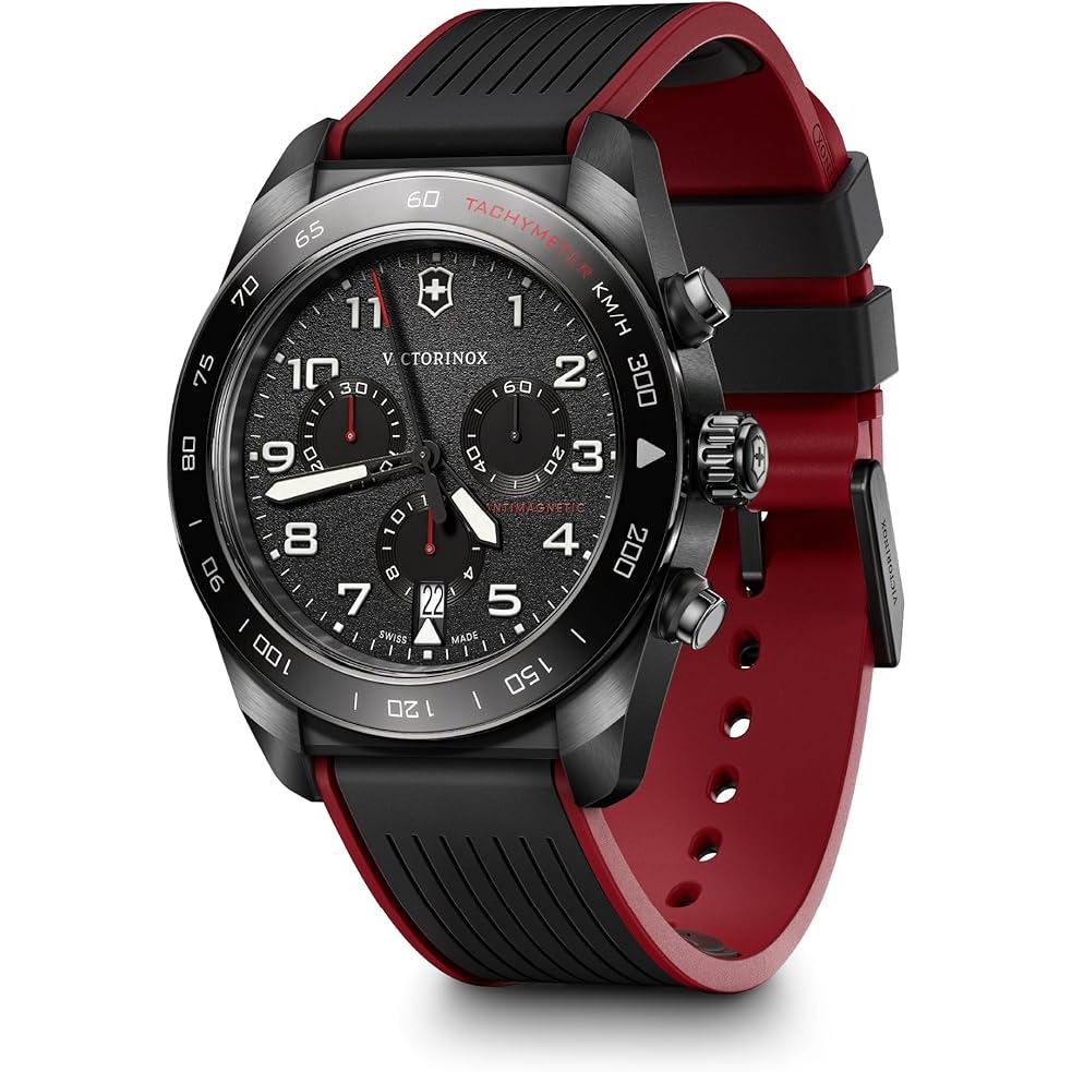 Victorinox Swiss Army Chronograph Black Dial Black and Red Rubber Strap Watch 42mm - 242051