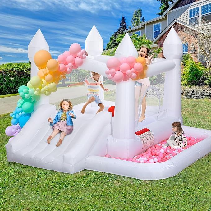 White Bounce House, Inflatable Bouncer Castle with Slide
