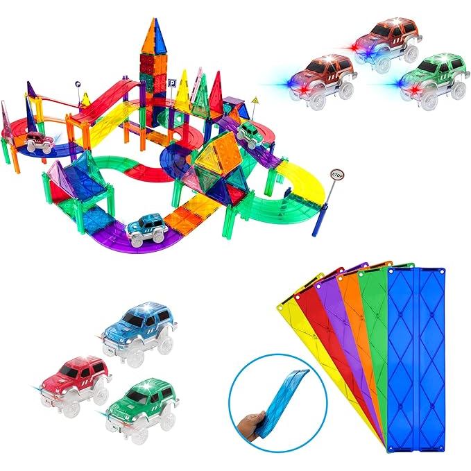 PicassoTiles 128PC Magnetic Race Car Track 