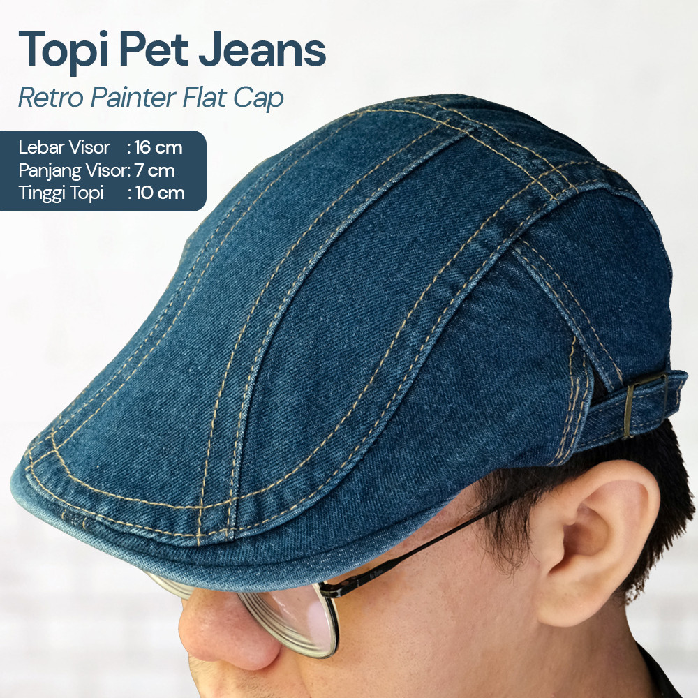 Topi Newsboy Retro Kasual Pria Wanita Bahan Katun Denim Gaya Vintage Stylish Fashionable