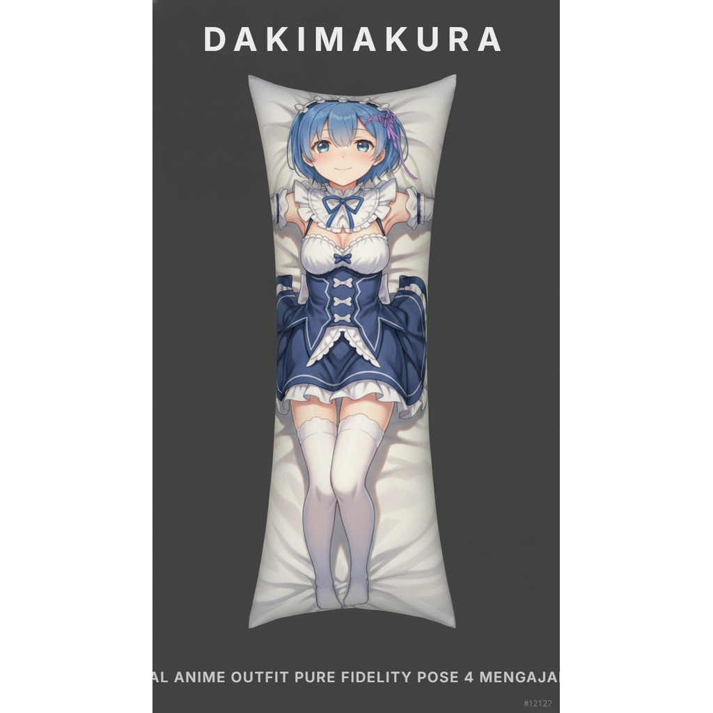 Sarung Bantal Dakimakura Rem ReZero Original Anime Outfit Pure Fidelity Pose 4 Mengajak Tangan Terbu