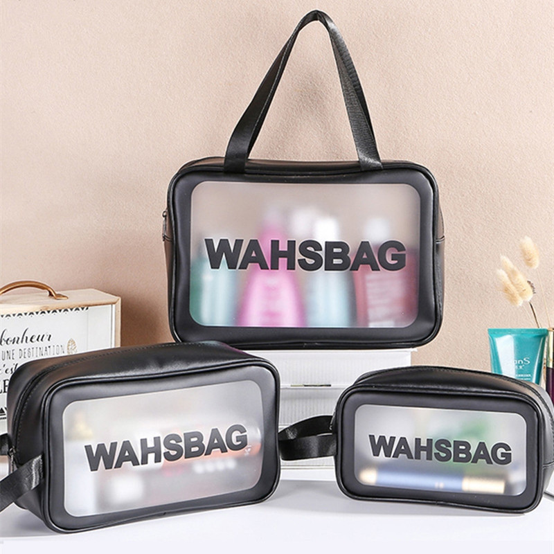 Tas Makeup Washbag Travel Pouch Transparan Korean Style Bening Size M Simple Stylish