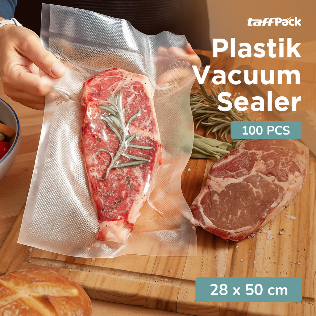 Plastik Vacuum Sealer Makanan Food Grade Emboss 100 Pcs Kemasan Frozen Daging Sosis Tebal Anti Bocor