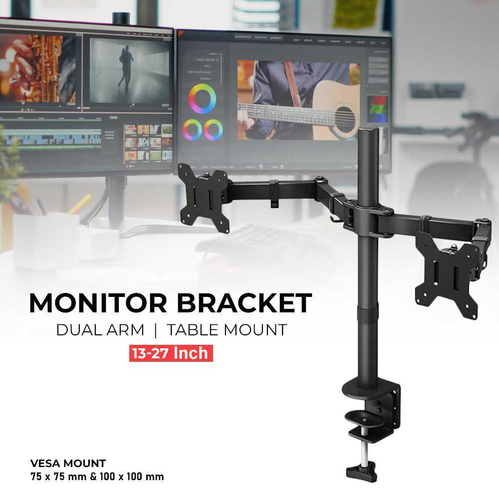Braket Dudukan Monitor Meja Lengan Ganda VESA 100x100 13 Monitor Bracket Table Mount Dual Arm VESA 1