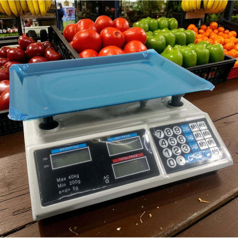Timbangan Buah Digital 40kg Hitung Harga Dual LCD Display Stainless Steel Toko Sembako Pasar Laundry