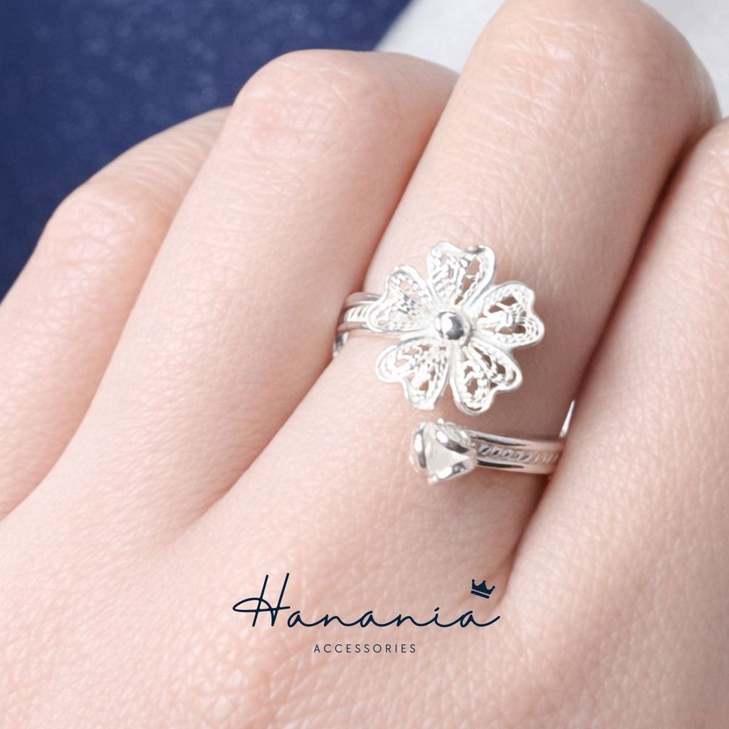 Hanania - Jewelry Cincin Silver / Perak, H065 Cincin Motif Bunga, Filigree, Cincin bisa dipakai pria