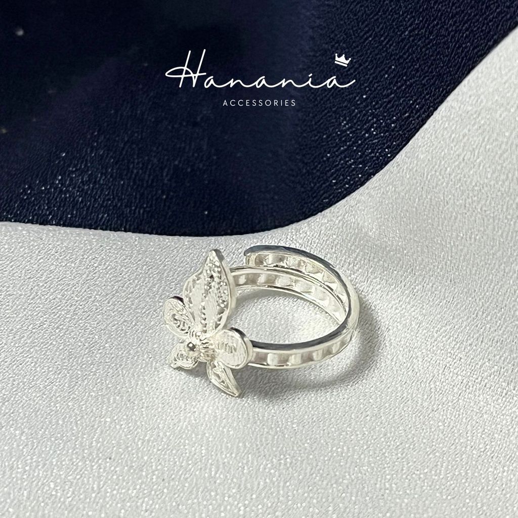 Hanania - Jewelry Cincin Silver / Perak, H070 Cincin Motif Bunga, Filigree, Cincin bisa dipakai pria
