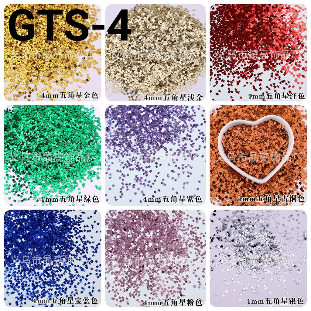 GTS-4 Glitter payet mote monte hiasan dummy cake make up nail art bintang 4mm 10gr gold merah hijau 