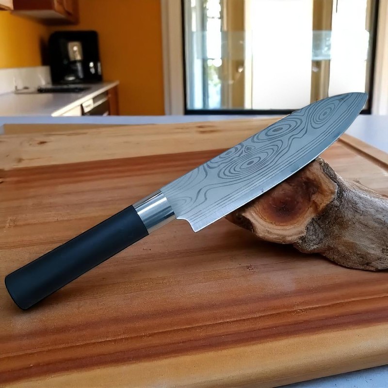 Chef Knife Pisau Daging Motif Damascus Stainless Steel Bilah 18cm Potong Sayur Buah Tajam Dapur