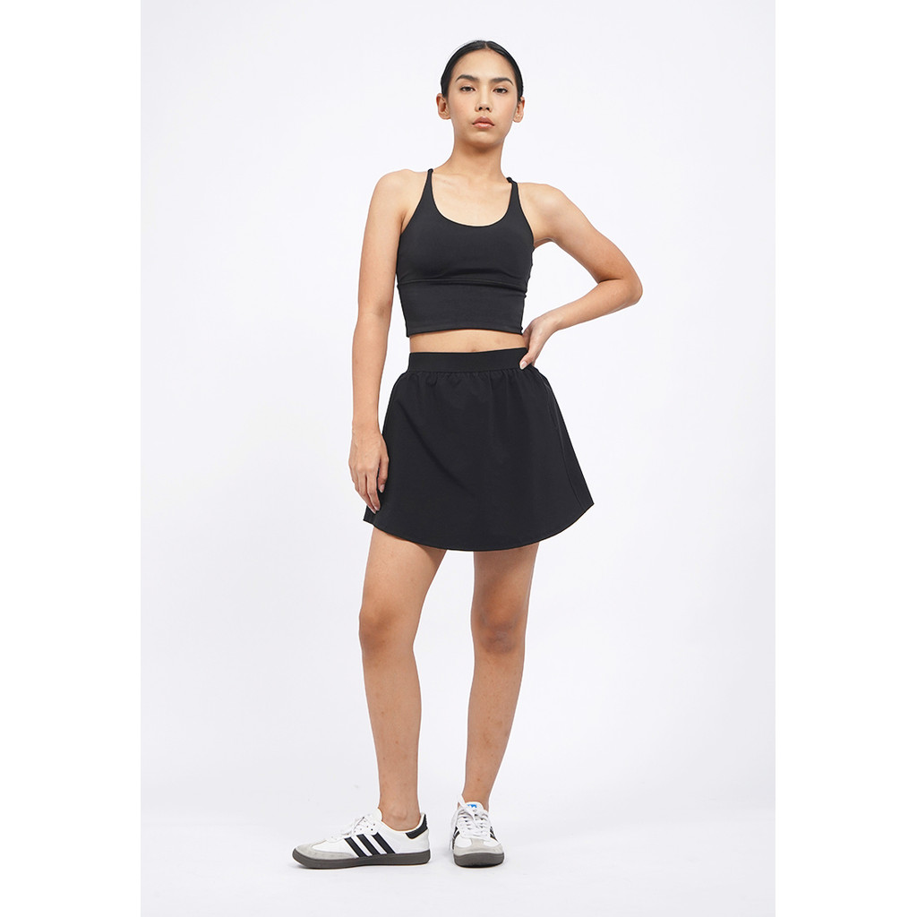 Executive Loose Tennis Skirt with Elastic Waist Black