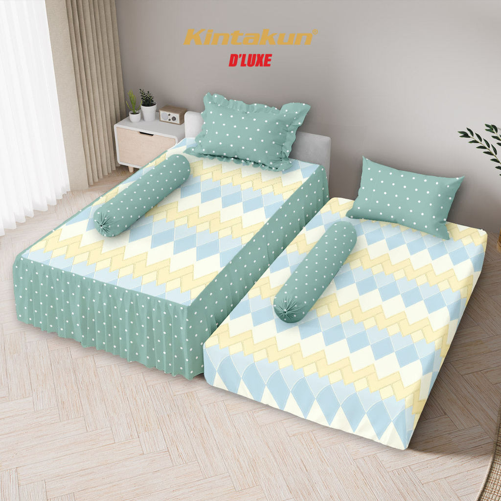 KINTAKUN DLUXE Sprei duo isi 2 120 x 200 cm Sprei Bed sorong Rumbai Fitted Tinggi 25 cm Motif Terbar