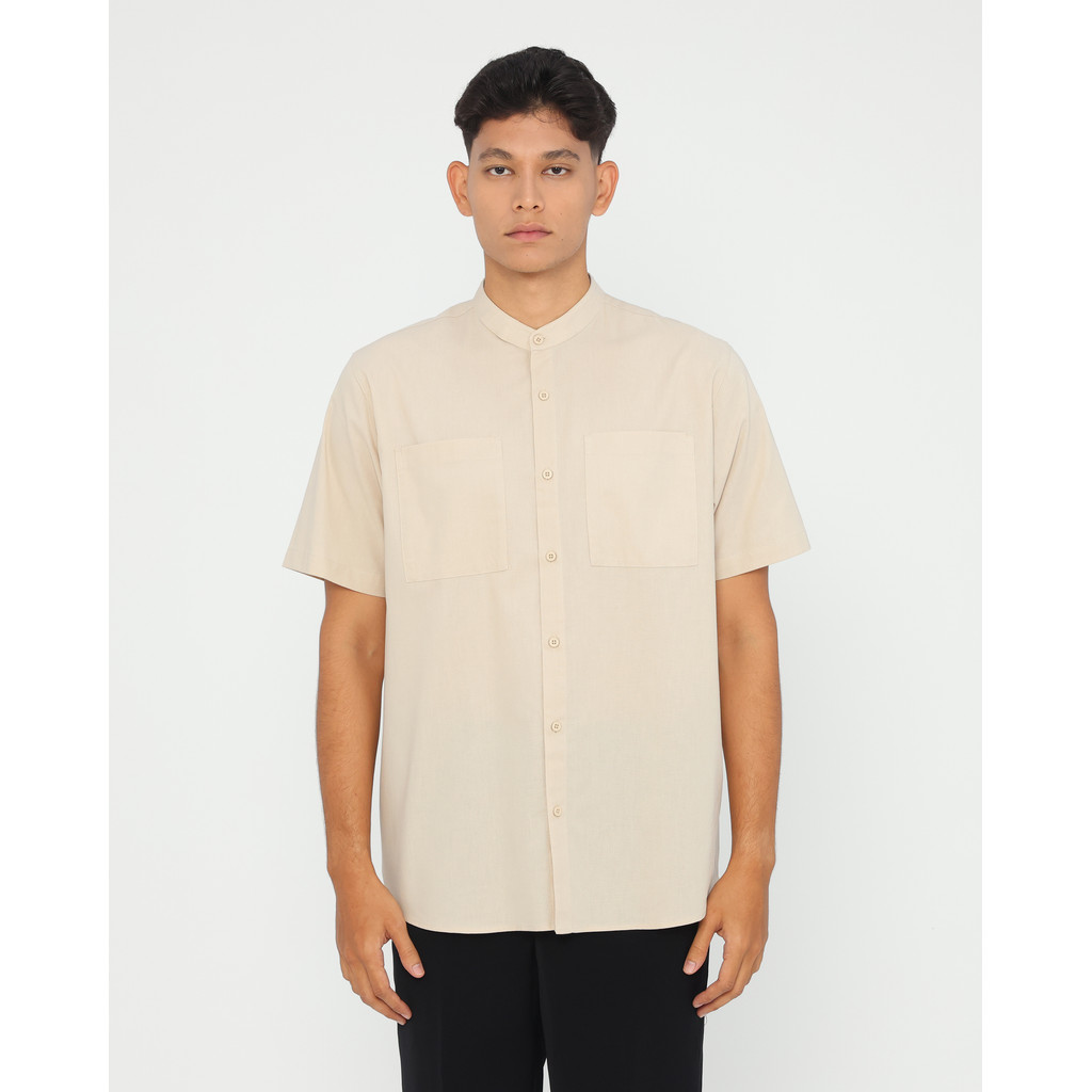 Erigo Koko Shanghai Premium Short Sleeve Bahiir Beige - Baju Koko Lengan Pendek Premium Katun Linen 