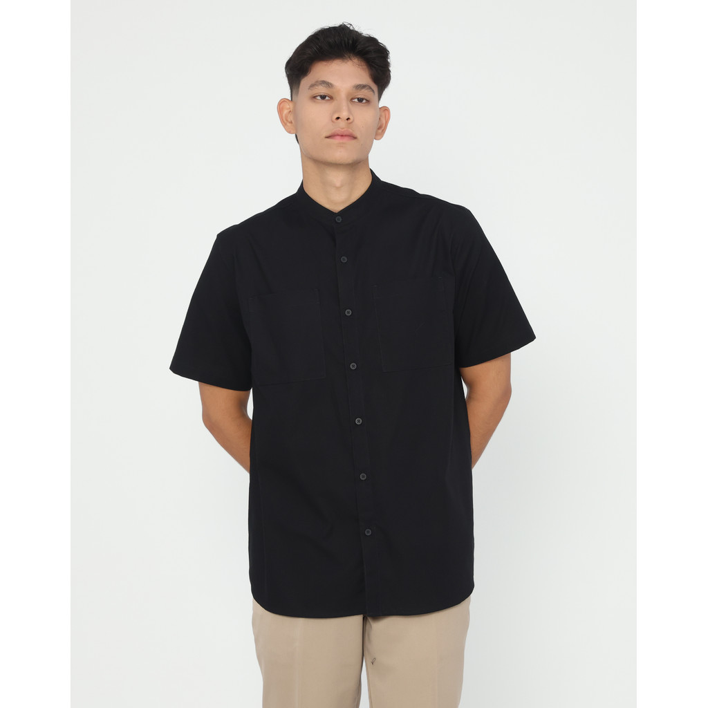 Erigo Koko Shanghai Premium Short Sleeve Bachar Black - Baju Koko Lengan Pendek Premium Katun Linen 