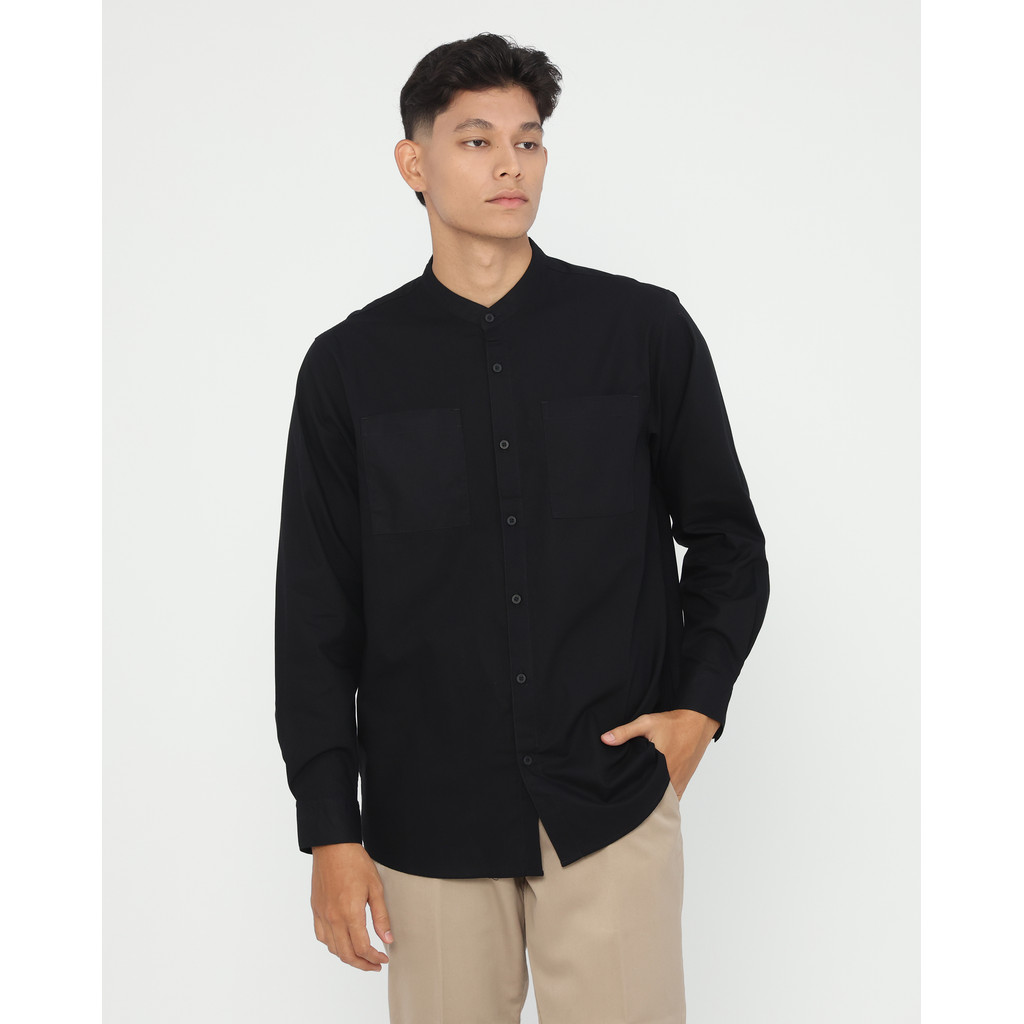 Erigo Koko Shanghai Premium Long Sleeve Anwar Black - Baju Koko Lengan Panjang Premium Katun Linen U