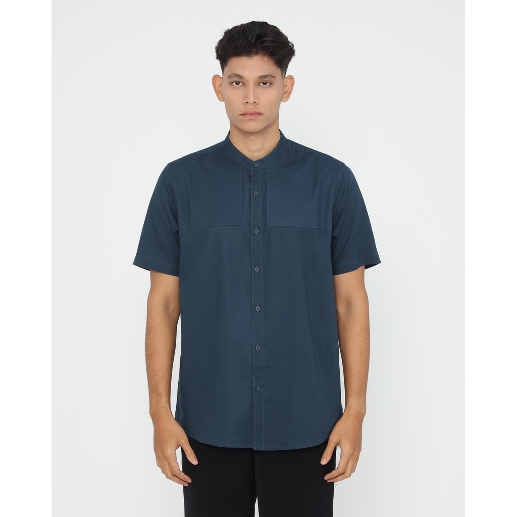 Erigo Koko Shanghai Premium Short Sleeve Rafiq Navy - Baju Koko Lengan Pendek Premium Katun Linen Un