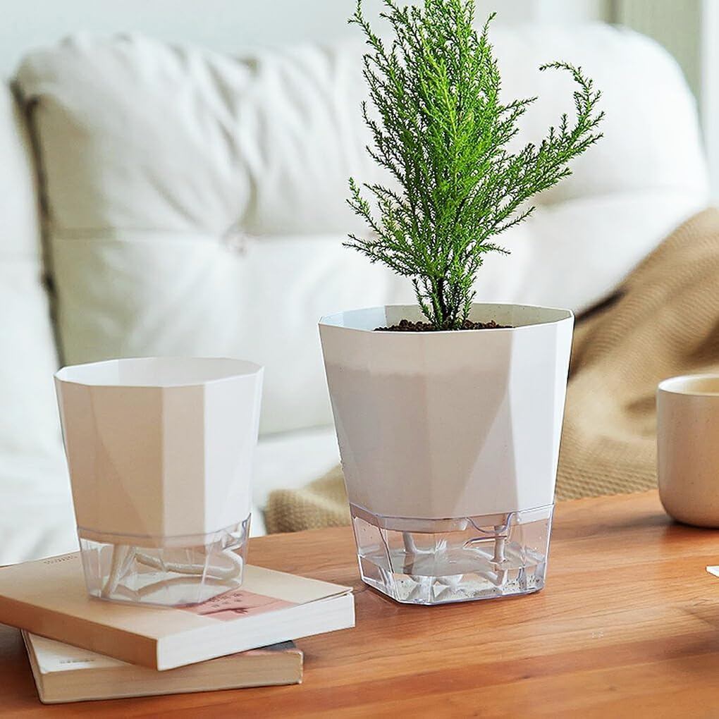 Pot Tanaman Bunga Hias Otomatis dengan Wadah Air Pot Plastik Hidroponik Aesthetic Self Watering