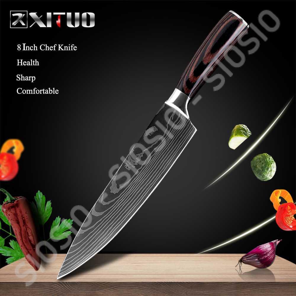 Terlaris - XITUO Pisau Dapur Daging Serbaguna Damascus Pattern Stainless Steel 100% asli