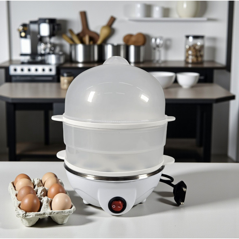 Alat Rebus Telur Elektrik 14 Butir Double Layer Egg Steamer Kukusan Dimsum Sayur Praktis 350W